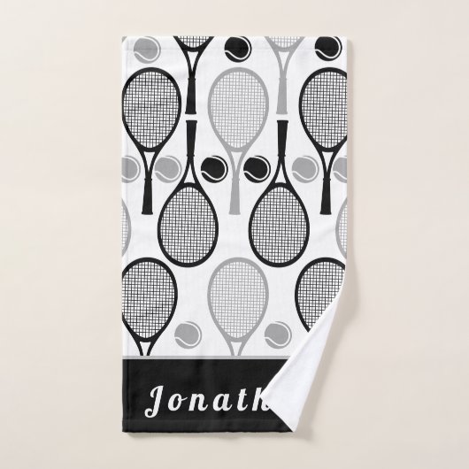 Modern Black & Grey Tennis Player Coach Dad Name Handdoek (Handdoek)