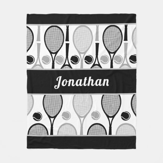Modern Black & Grey Tennis Player Coach Name Sport Fleece Deken (Voorkant)