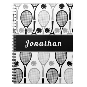 Modern Black & Grey Tennis Player Coach Name Sport Notitieboek