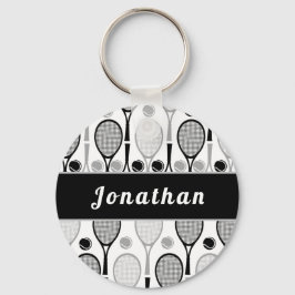 Modern Black & Grey Tennis Player Coach Name Sport Sleutelhanger