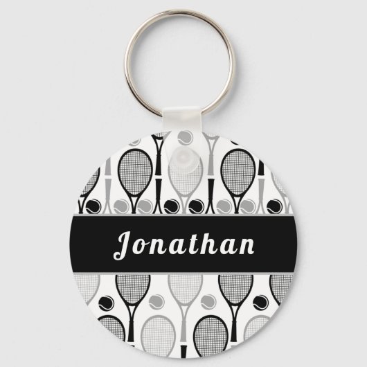 Modern Black & Grey Tennis Player Coach Name Sport Sleutelhanger (Voorkant)