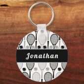 Modern Black & Grey Tennis Player Coach Name Sport Sleutelhanger (Voorkant)