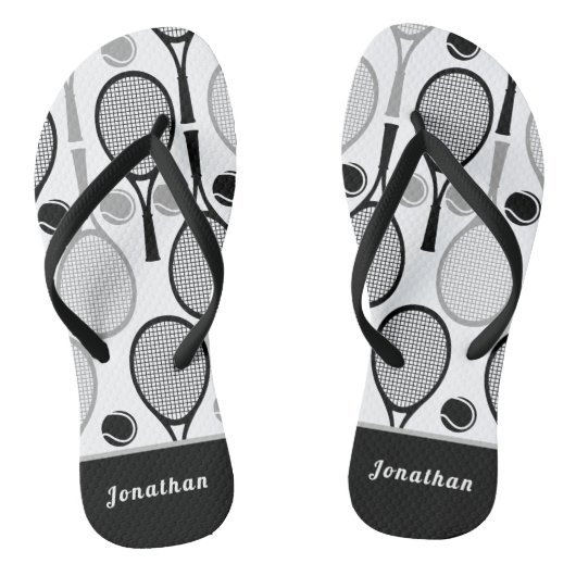 Modern Black & Grey Tennis Player Coach Name Sport Teenslippers (Voetbed)