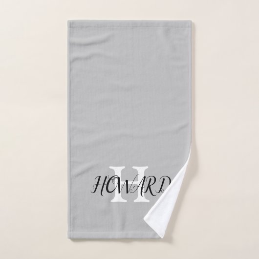 Modern Black Grey White Monogram Name Passen getro Bad Handdoek (Handdoek)