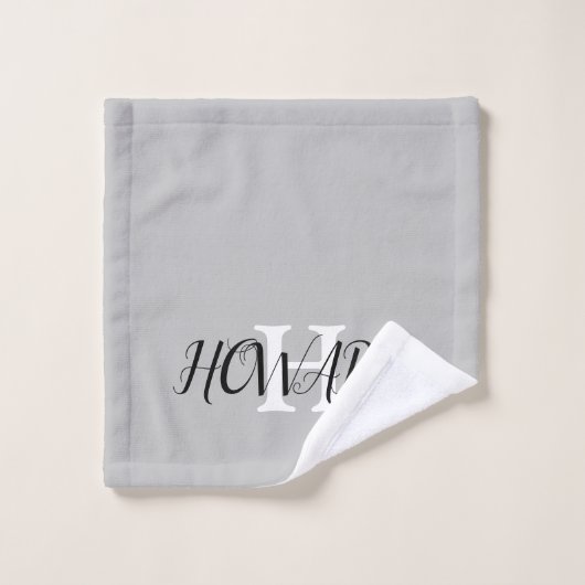 Modern Black Grey White Monogram Name Passen getro Bad Handdoek (Wasdoekje)