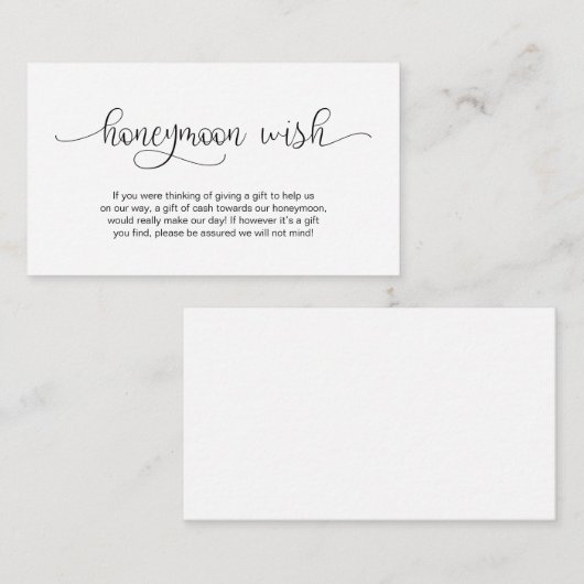 Modern Black Hand Lettered design, Honeymoon Wish Informatiekaartje (Voorkant / Achterkant)