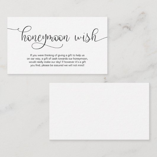 Modern Black Hand Lettered design, Honeymoon Wish Informatiekaartje (Voorkant / Achterkant)