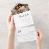 Modern Black Handwrited Script Photo Wedding All In One Uitnodiging (Afscheurbaar)