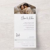 Modern Black Handwrited Script Photo Wedding All In One Uitnodiging (Binnen)