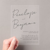Modern Black Handwriting Wedding All in One Clear Acryl Uitnodigingen (Insitu (Draagbaar))