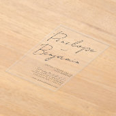 Modern Black Handwriting Wedding All in One Clear Acryl Uitnodigingen (Laagn)