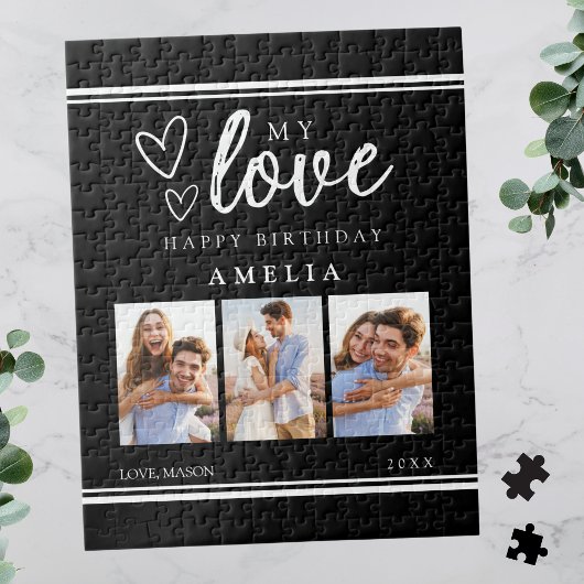 Modern Black Happy Birthday Photo Collage Legpuzzel