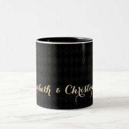 Modern Black Harlequin Elegant Faux Gold Wedding Tweekleurige Koffiemok