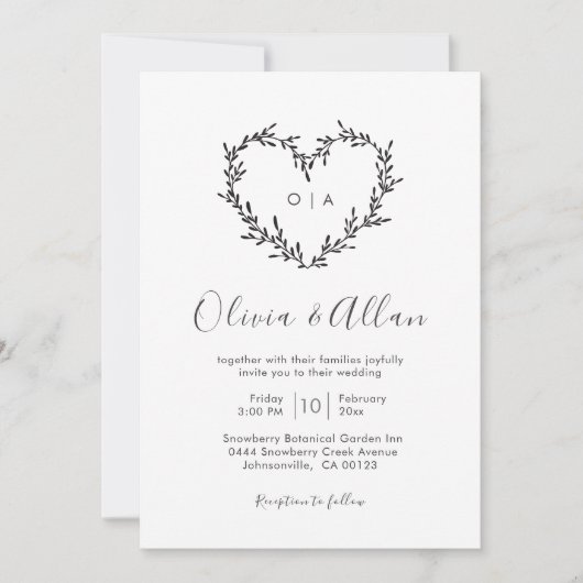 Modern Black Heart Calligraphy Script Wedding Kaart (Voorkant)