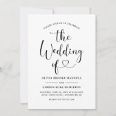 Modern Black Heart Calligraphy Script Wedding Kaart (Voorkant)