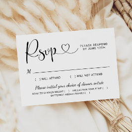 Modern Black Heart Calligraphy Script Wedding RSVP Kaartje