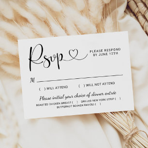 Modern Black Heart Calligraphy Script Wedding RSVP Kaartje