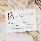 Modern Black Heart Calligraphy Script Wedding RSVP Kaartje