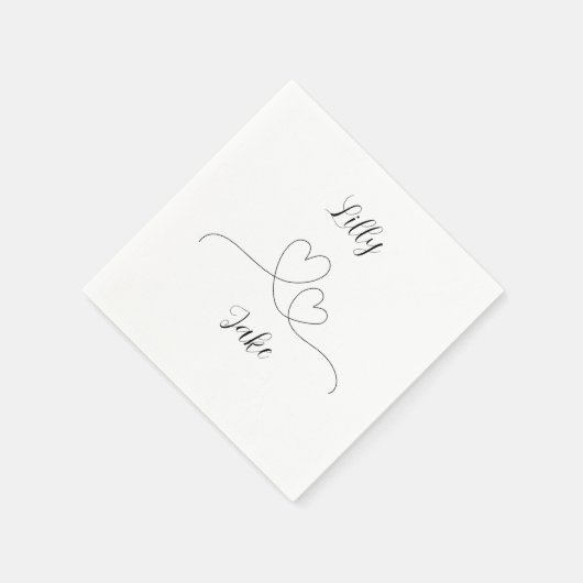 Modern Black Heart Calligraphy Script Wedding Servet (Hoek)