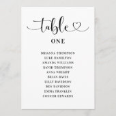 Modern Black Heart Script Trouwtafelnummer Kaart (Voorkant)