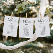 Modern Black Heart Script Trouwtafelnummer Kaart