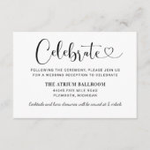 Modern Black Heart Script Weddenschappen Reception Informatiekaartje (Voorkant)