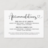 Modern Black Heart Script Wedding Accommodations Informatiekaartje (Voorkant)
