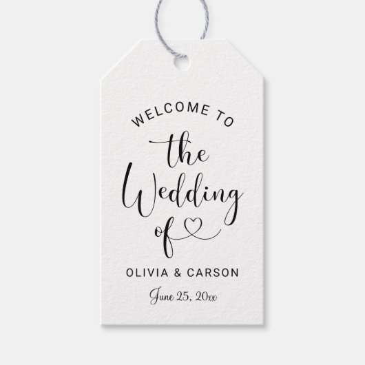 Modern Black Heart Script Weduwen Welkom Cadeaulabel (Voorkant)