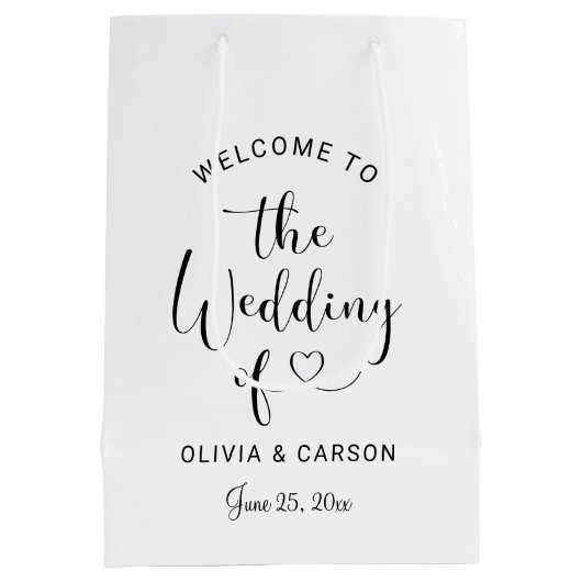 Modern Black Heart Script Weduwen Welkom Medium Cadeauzakje (Achterkant)