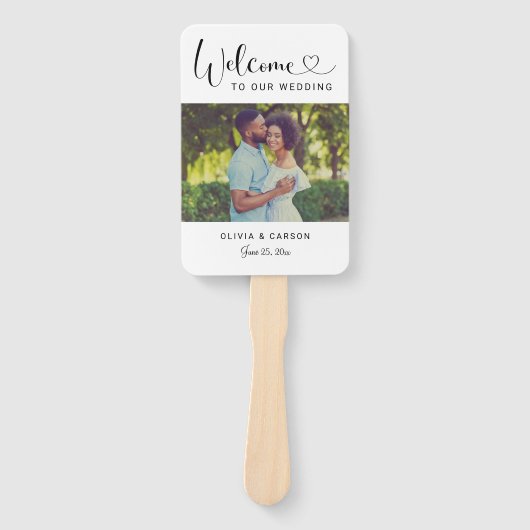 Modern Black Heart Script Weduwfotoceremonie Handwaaier (Voorkant)