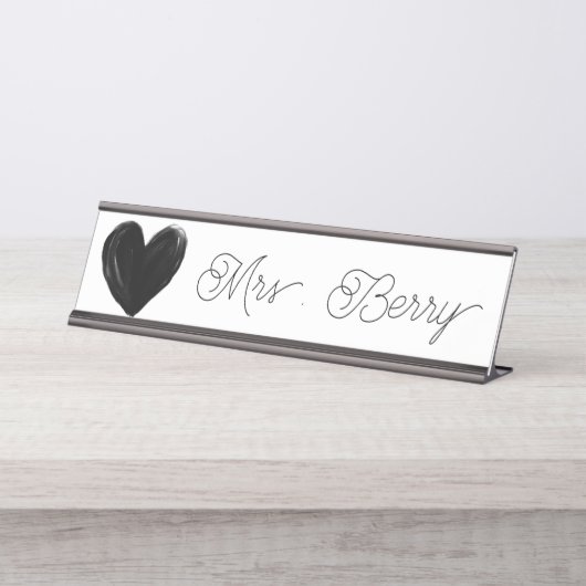 Modern Black Heart Teacher Bureau Naambordje (Voorkant)