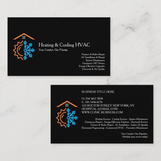 Modern Black Heating Cooling Experts HVAC Visitekaartje (Voorkant / Achterkant)