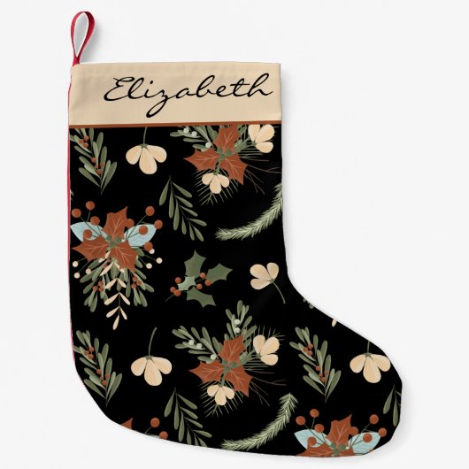 Modern Black Holly Leaves en Berries Persoonlijk Kleine Kerstsok (Voorkant)