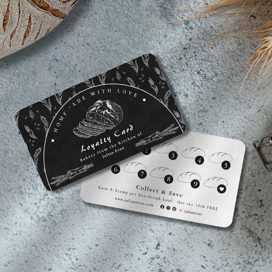 Modern Black Homemade Bakery Loyalty Card Visitekaartje