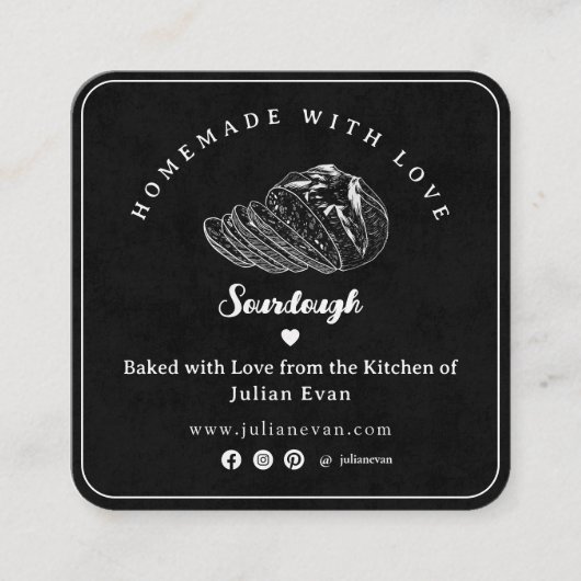 Modern Black Homemade Sourdough Bread Care Tips Vierkante Visitekaartje (Voorkant)
