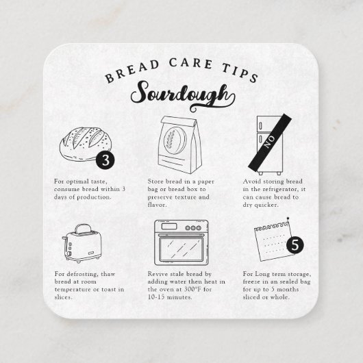 Modern Black Homemade Sourdough Bread Care Tips Vierkante Visitekaartje (Achterkant)