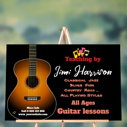 Modern Black Horz Gitaarschool Acryl Teken Acryl Bord (Neutraal)