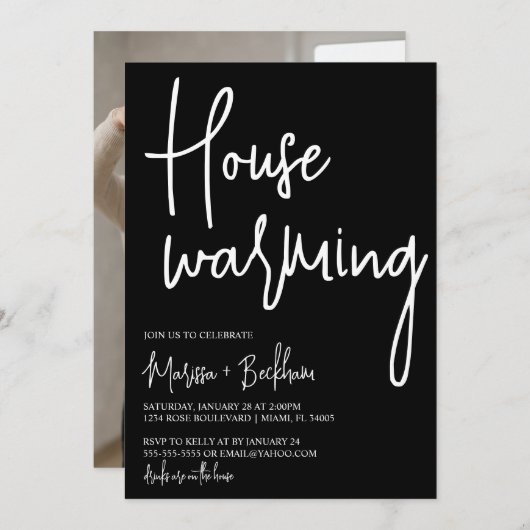 Modern Black Housewarming Invitation Kaart (Voorkant / Achterkant)