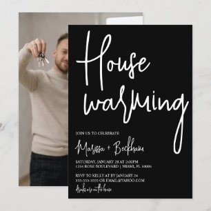 Modern Black Housewarming Invitation Kaart