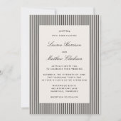Modern Black & Ivory Striped Wedding Invitation Kaart (Voorkant)