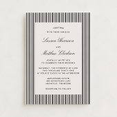 Modern Black & Ivory Striped Wedding Invitation Kaart