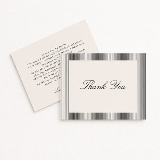 Modern Black & Ivory Striped Wedding Thank You  Kaart