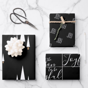 Modern Black Joyful Farmhouse kerst Inpakpapier Vel