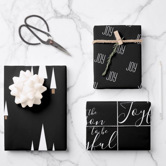 Modern Black Joyful Farmhouse kerst Inpakpapier Vel (Voorkant)