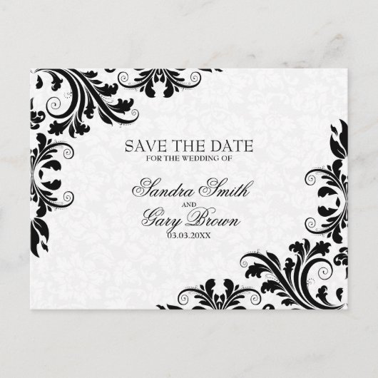 Modern Black Lace White Damask Aankondigingskaart (Voorkant)