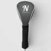 Modern Black Leather Texture White Monogram Name Golfheadcover (Voorkant)