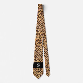 Modern Black Leopard Print Monogram Mannen Stropdas