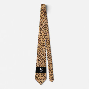 Modern Black Leopard Print Monogram Mannen Stropdas