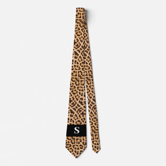 Modern Black Leopard Print Monogram Mannen Stropdas (Voorkant)