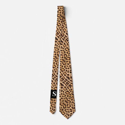 Modern Black Leopard Print Monogram Mannen Stropdas (Achterkant)